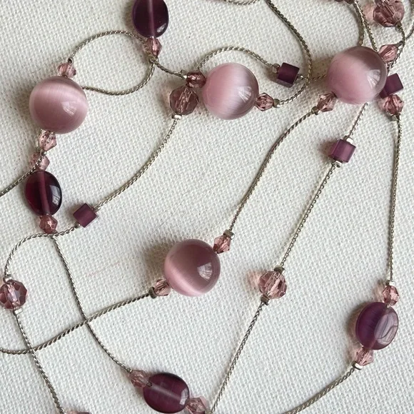 Lia Sophia Violet Fog purple cat’s eye glass bead station necklace multi strand - Picture 5 of 7